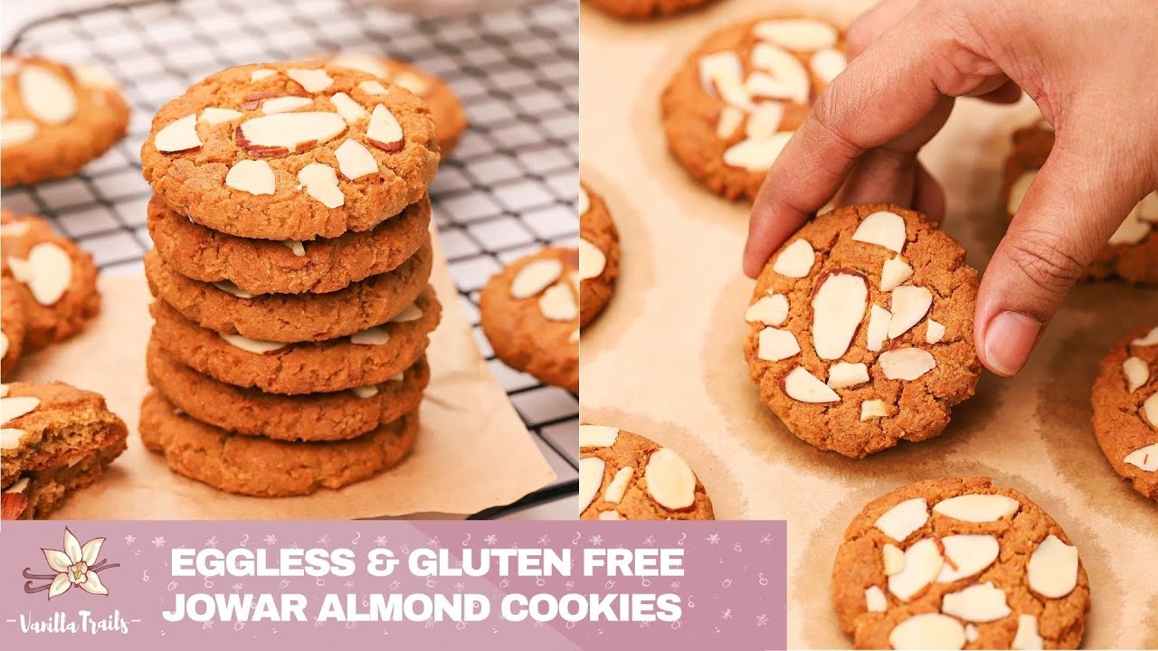 Eggless Jowar Almond Cookies! Easy, gluten free cookies made with Sorghum flour, almonds and jaggery