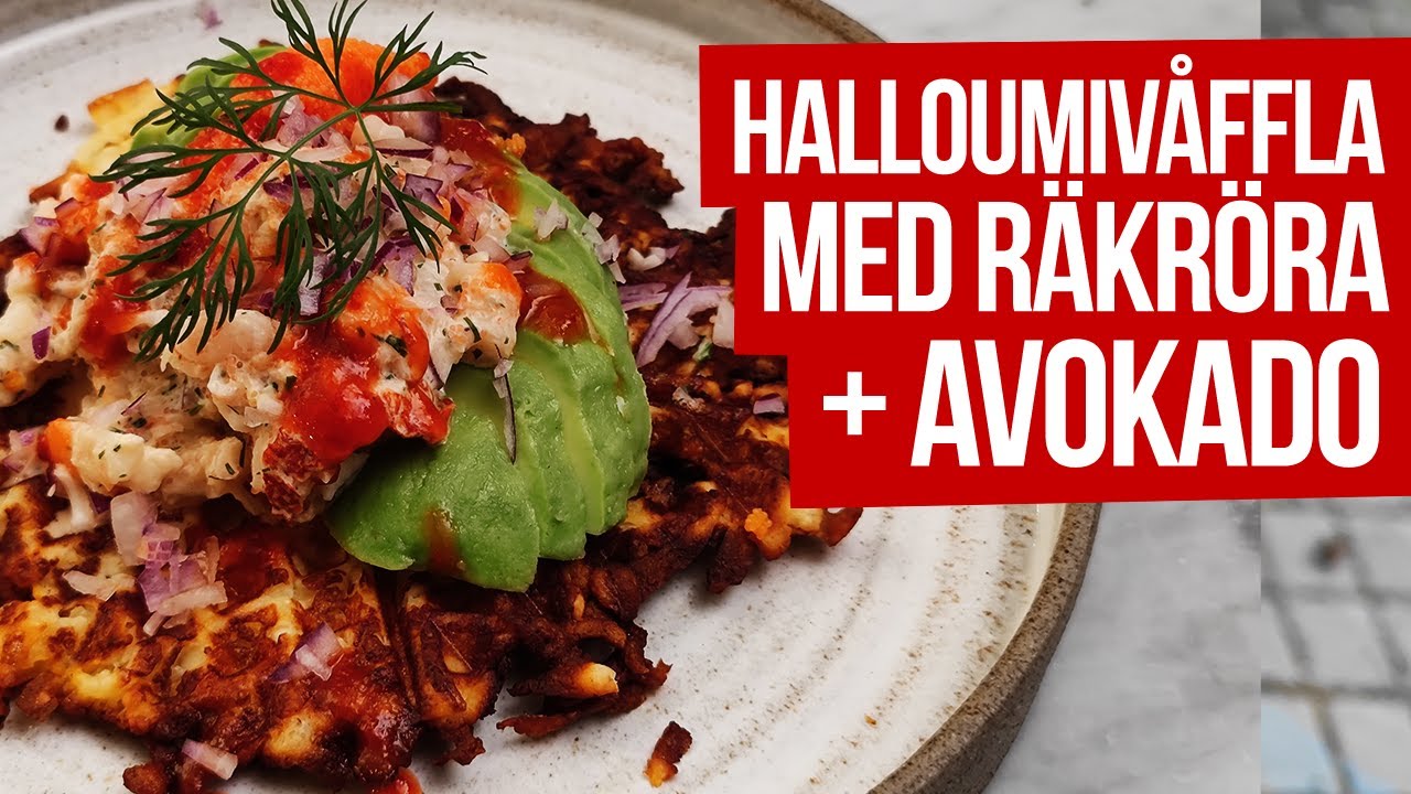 Halloumivåffla med räkor - lyxig och snabb förrätt