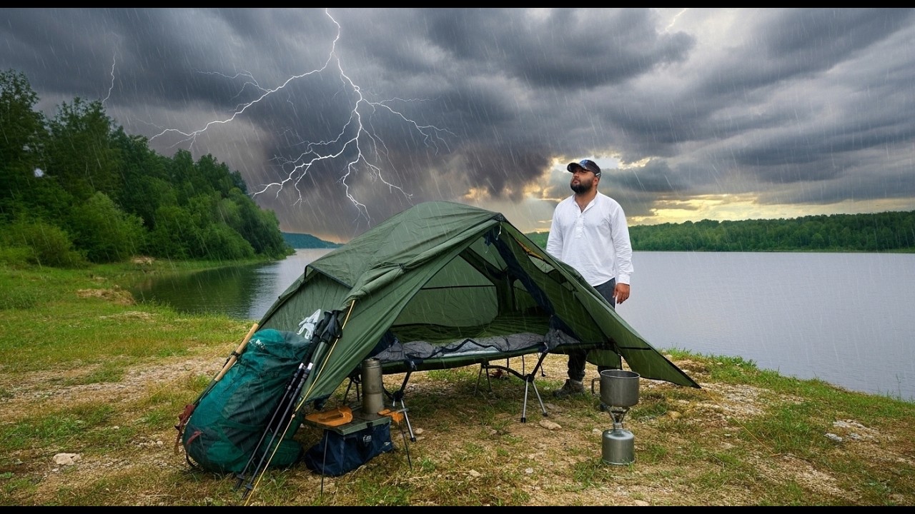 Solo Camping by the River - Cooking Chicken on Campfire in Rain  - River Camping #rivercamping #RC1
