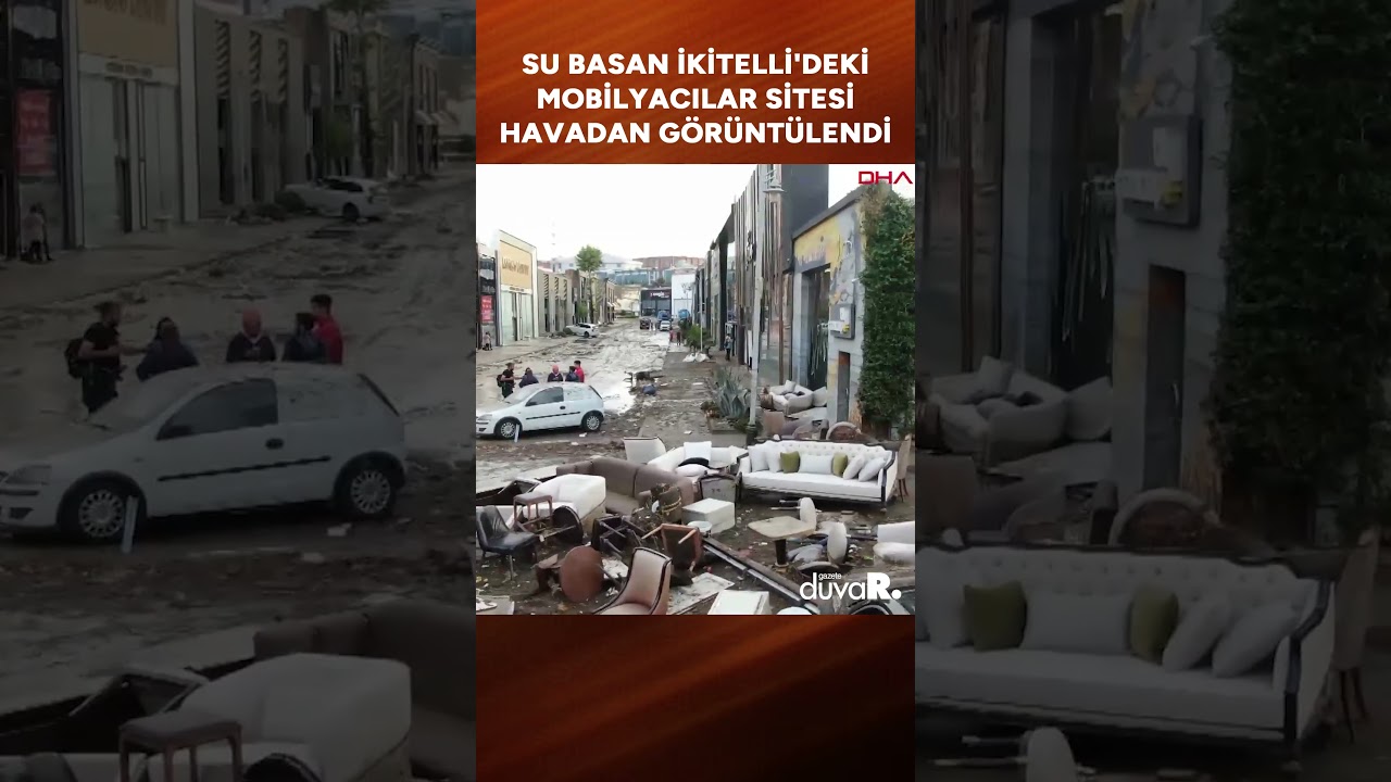 Sular altında kalan İkitelli'deki mobilyacılar sitesi havadan görüntülendi #shorts