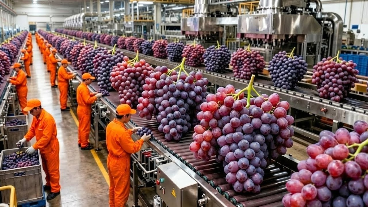 Inside a Modern Grape Processing Factory  | From Vineyard to Table (Full Process)
