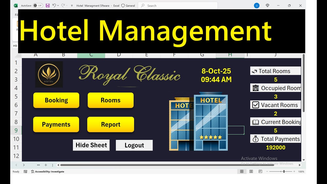 How To Make Hotel Management System in Excel | Dashboard + Login with Password | Complete Tutorial