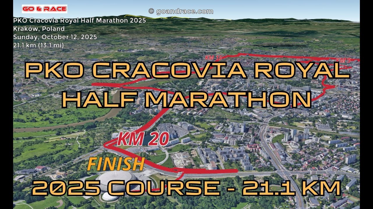 PKO Cracovia Royal Half Marathon 2025: 3D Video Course Map | 21.1 km - Krak&oacute;w