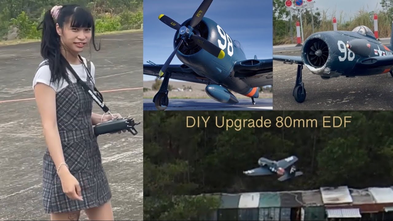 DJI FPV drone chase Freewing F8F Bearcat DIY convert propeller to EDF Jet. Test Fly & landing crash.