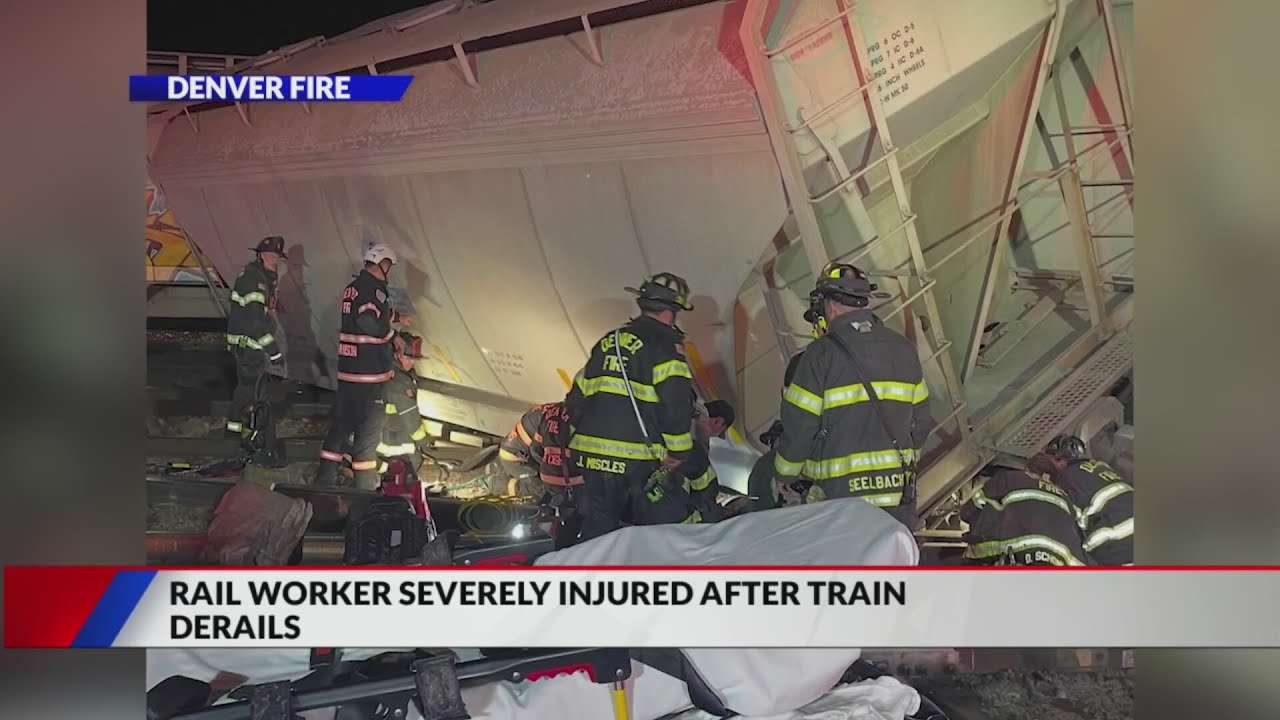 Rail worker severely injured after train derails in Denver