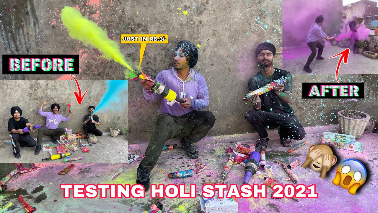Holi stash 2021 😱 *EPIC FUN * Testing Colour Cloud , Pichkari , colour popper , Balloons , Gulal