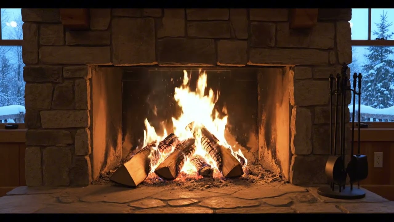 4K Cozy Winter Day | 1 hour Fireplace Ambiance for Sleep & Meditation ❄️🔥