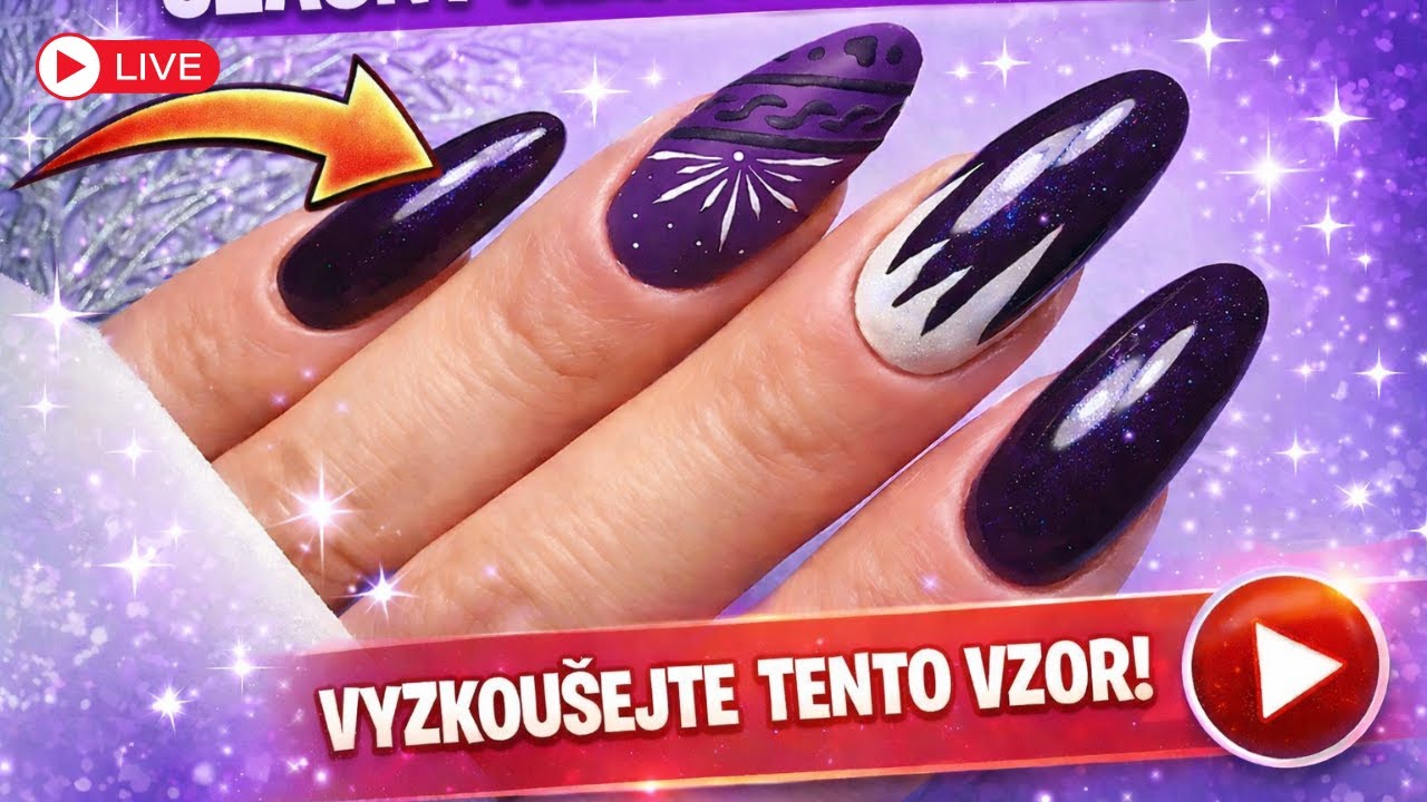 Netradiční Vánoční Nehty 🎄✨ | Svetříkový & Sugar efekt + fialové třpytky