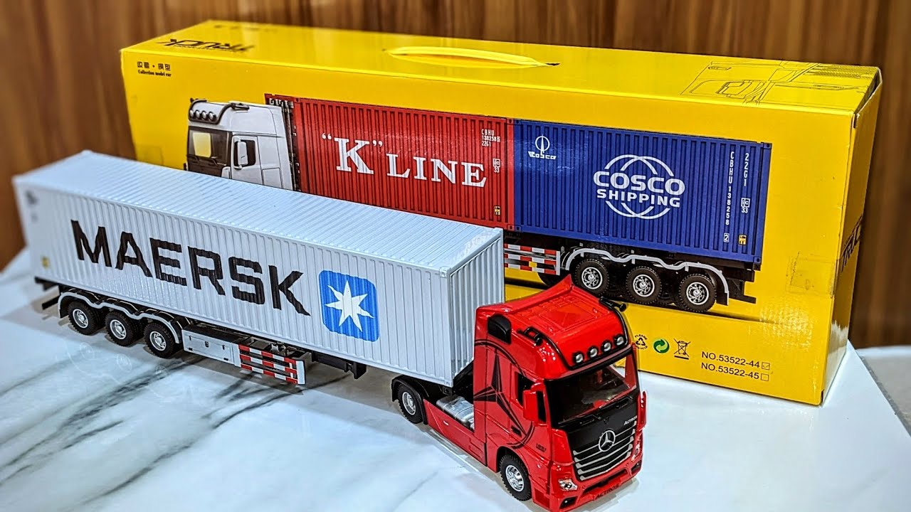 Unboxing 1:24 Scale Realistic Diecast Mercedes Benz Container Truck 😍
