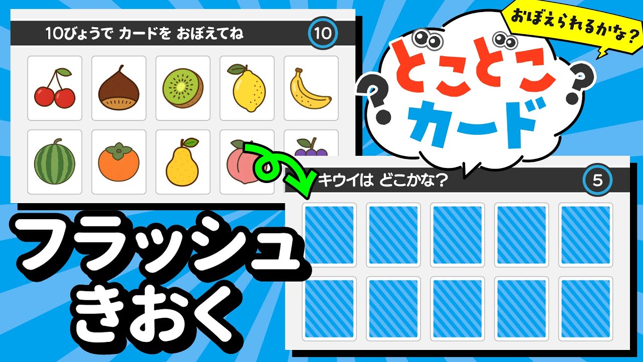 【視覚記憶力＆集中力UP】カードの場所を覚えて当てよう！『どこどこカード』＜フラッシュ記憶＞No.001｜4〜5歳児向け