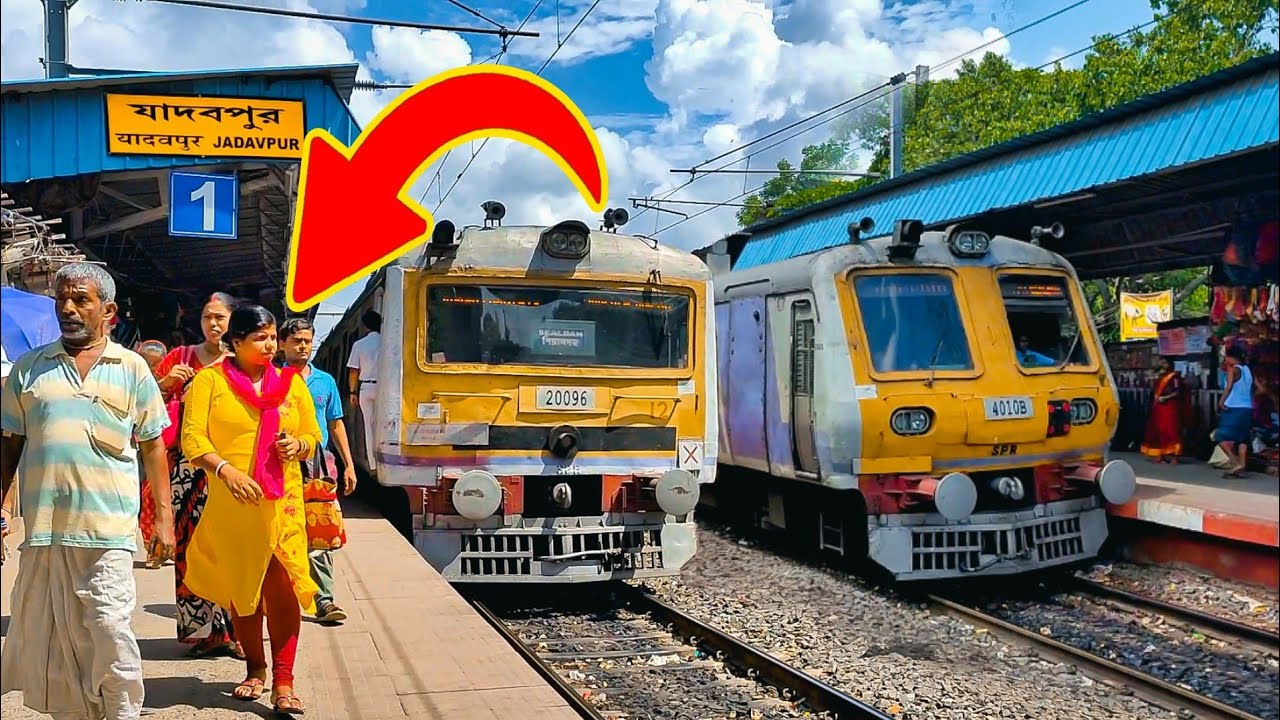 Extremely crowded EMU local trains at Jadavpur railway station | Sealdah South Section
