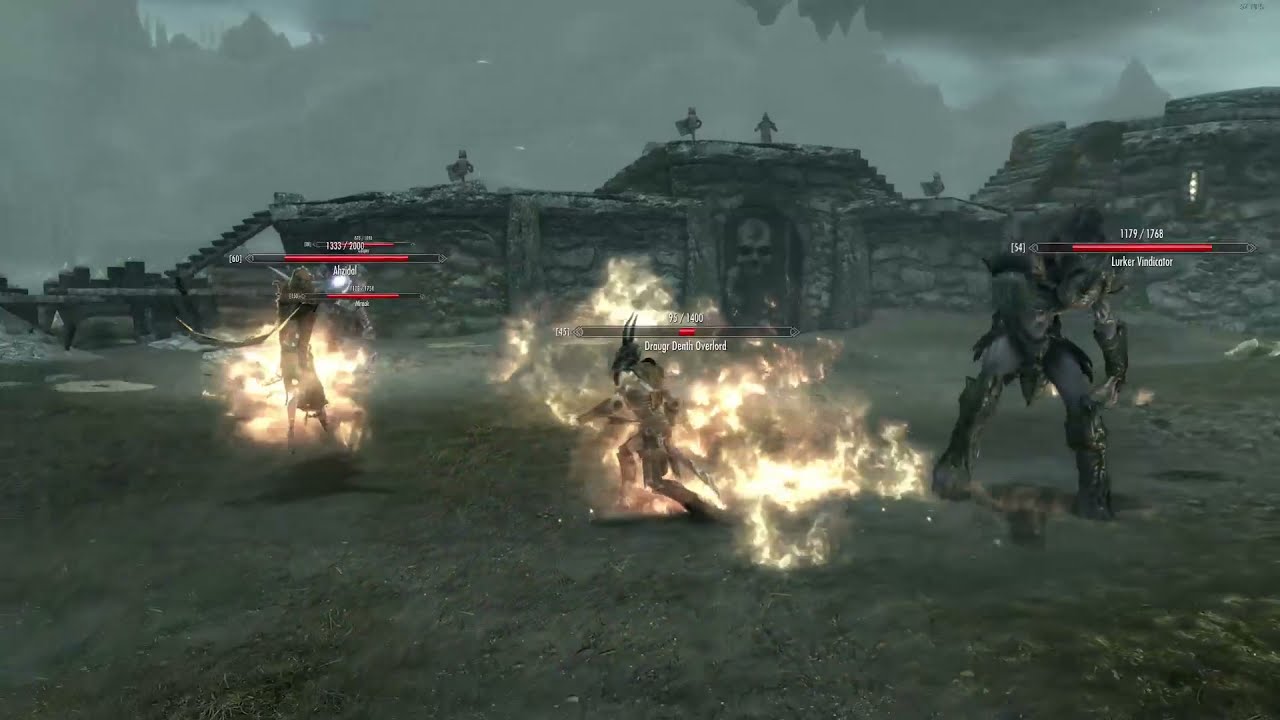 Skyrim Battles - Massive Free for All - Draugr, Miraak, Ahzidal, and more