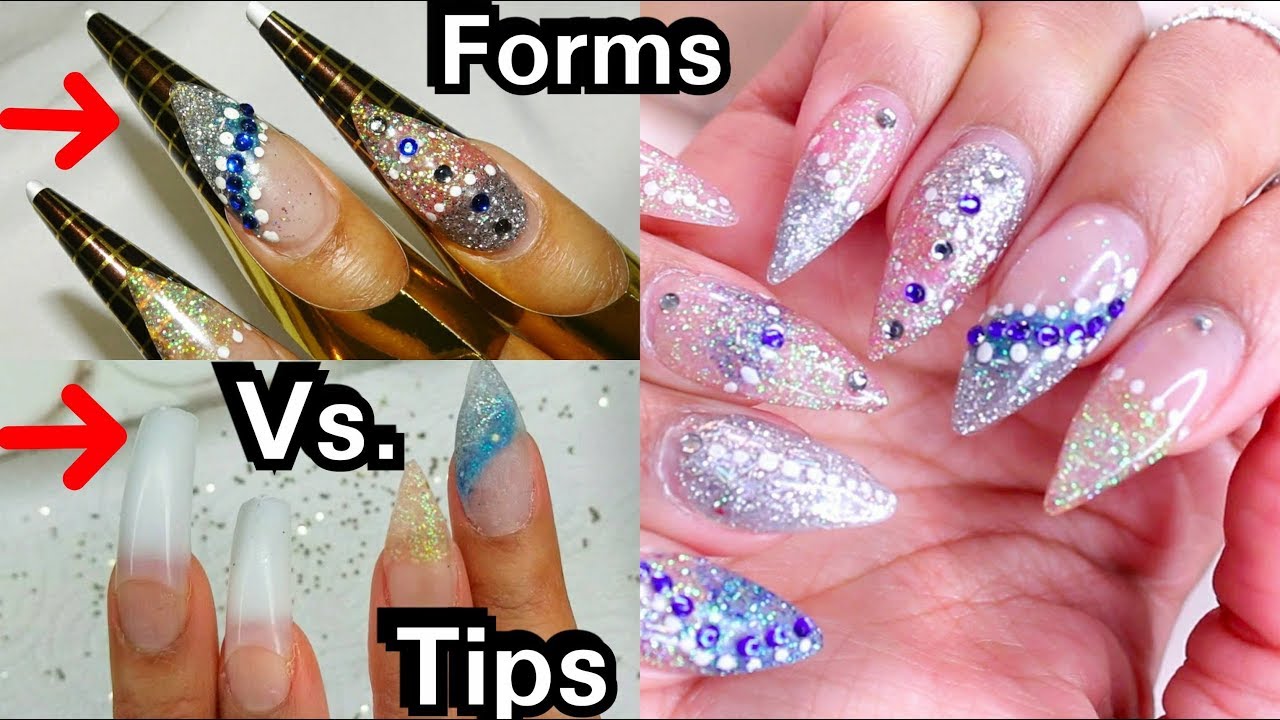 NAIL TIPS vs. NAIL FORMS | I USED BOTH! Which is Better?? Glittered Acrylic Nails Tutorial!