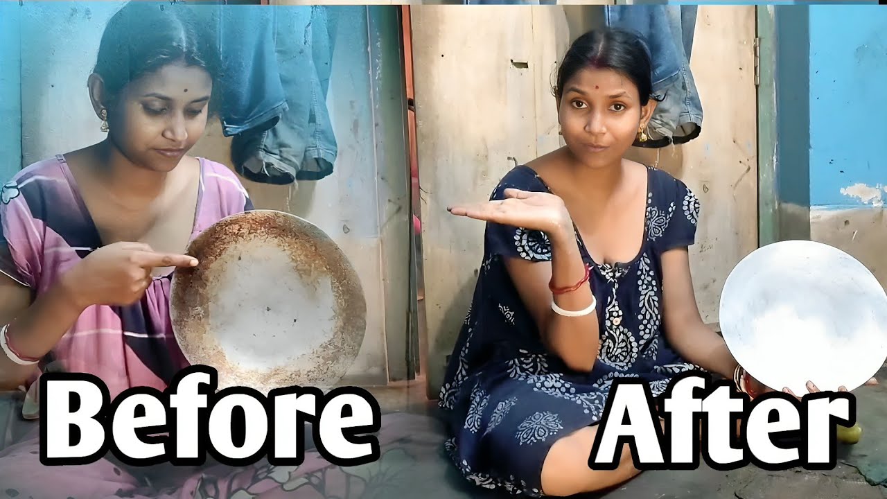 Black pan cleaning | The easiest and best way to clean a pan | Sanu Vlogs 