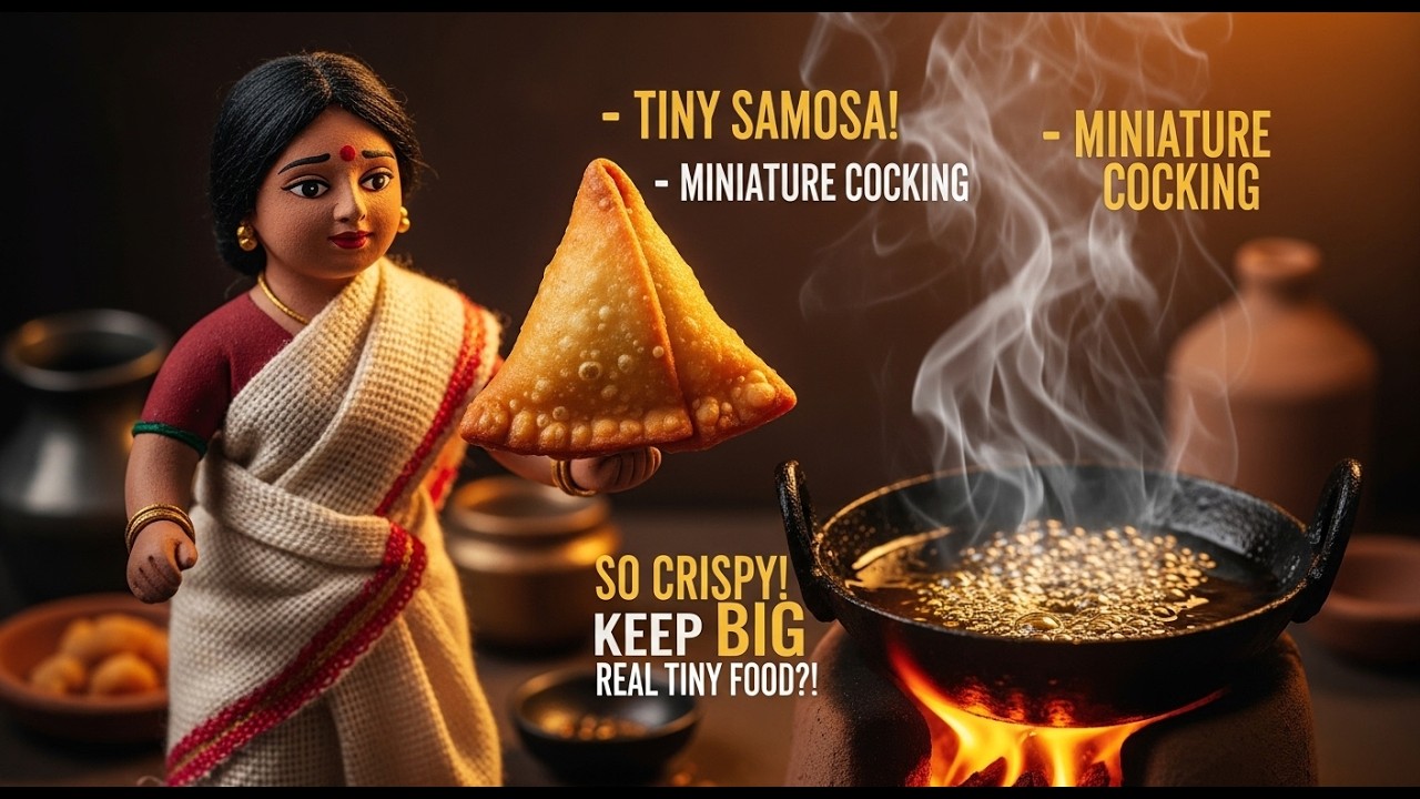 Miniature Doll Samosa Cooking ASMR | Tiny Indian Village Kitchen | Realistic Miniature Food Frying