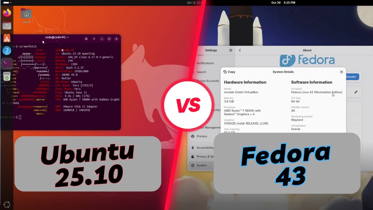Ubuntu 25.10 против Fedora 43 | Какой дистрибутив лучше в 2025 году? | GNOME 49, Производительнос...