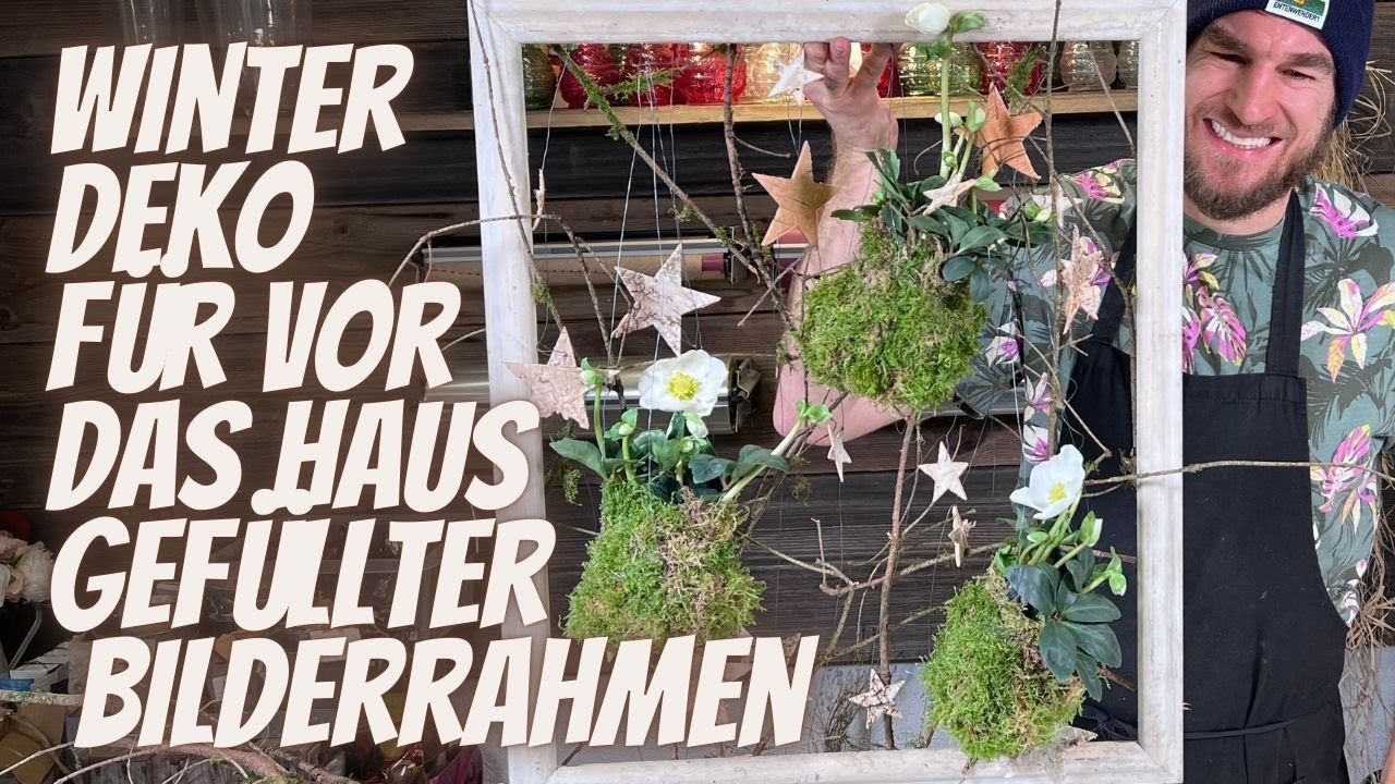 DIY Winterdeko für draussen: Bilderrahmen mit Christrosen & Birkensternen gestalten-Hauseingang Deko