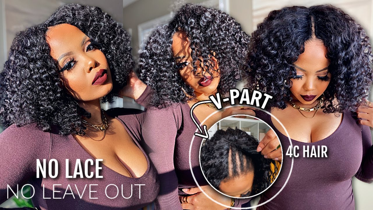 😱 NO GLUE ❌ No Lace NO Leave OUT Method V-Part Wig on 4Z Hair Kinky Curly Wash n Go Twist Out