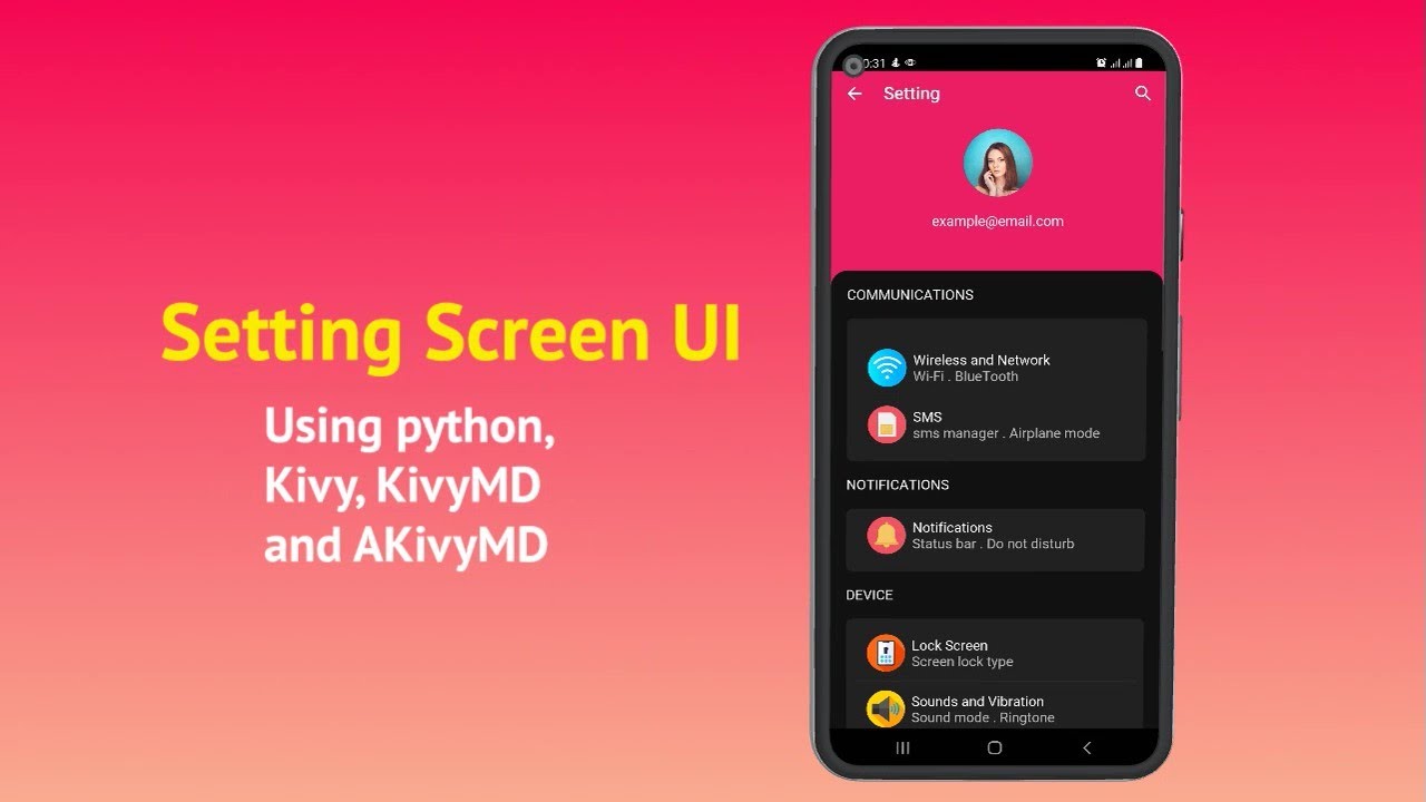 Python, Kivy KivyMD and AKivyMD Setting Screen UI speed-code