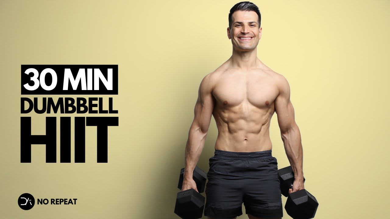 30 min DYNAMIC Full Body Dumbbell HIIT Workout | No Jump | No Repeat