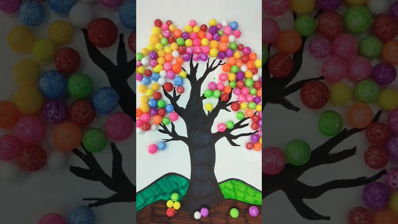 thermocol balls tree drawing | thermocol ball creativity | #shorts #thermocolcraft #treedrawing