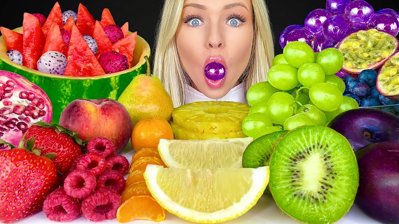ASMR EXOTIC FRUITS MUKBANG, PASSION FRUIT, PLUM, RED DRAGONFRUIT, POMEGRANATE, RASPBERRY, PEACHES 먹방