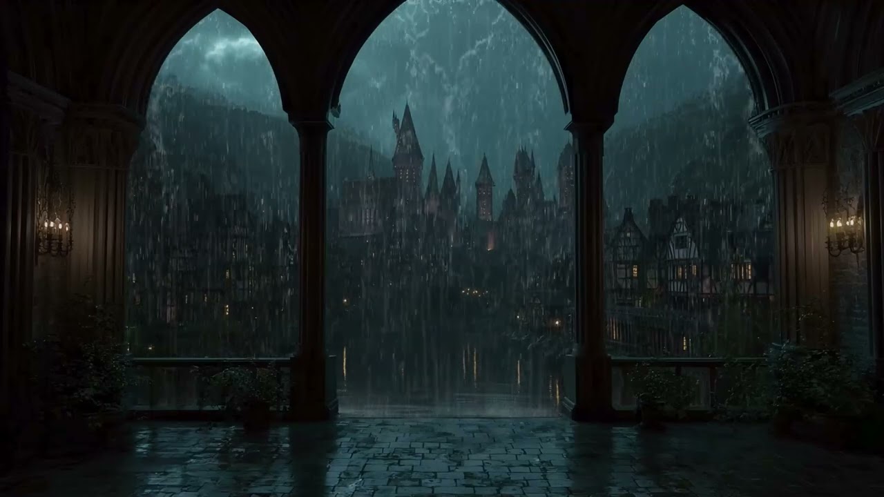 Soft Rain and Thunder by the Castle Window for Deep Sleep, Study Focus & Relaxing Night Ambience