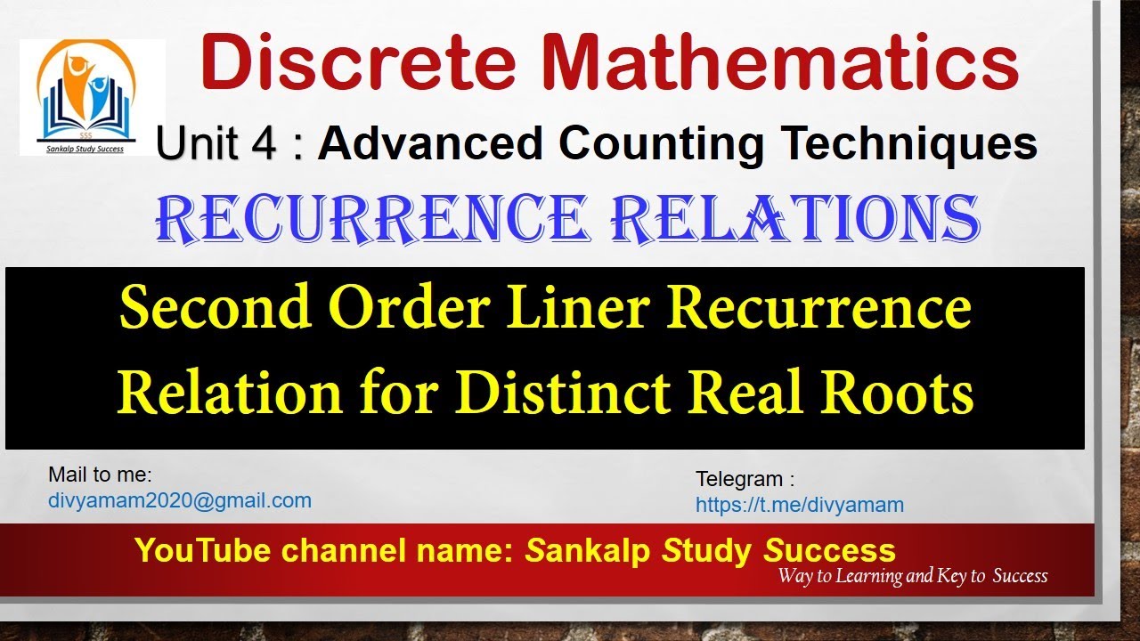 3.Second Order Linear homogeneous Recurrence Relation  Distinct Real Roots || Discrete Mathematics