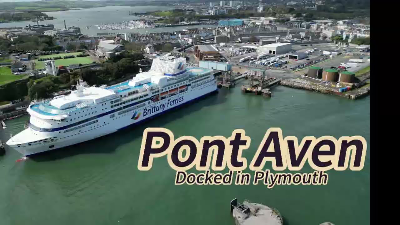Aerial perspective: Brittany Ferries Pont-Avenun  in Plymouth 4K