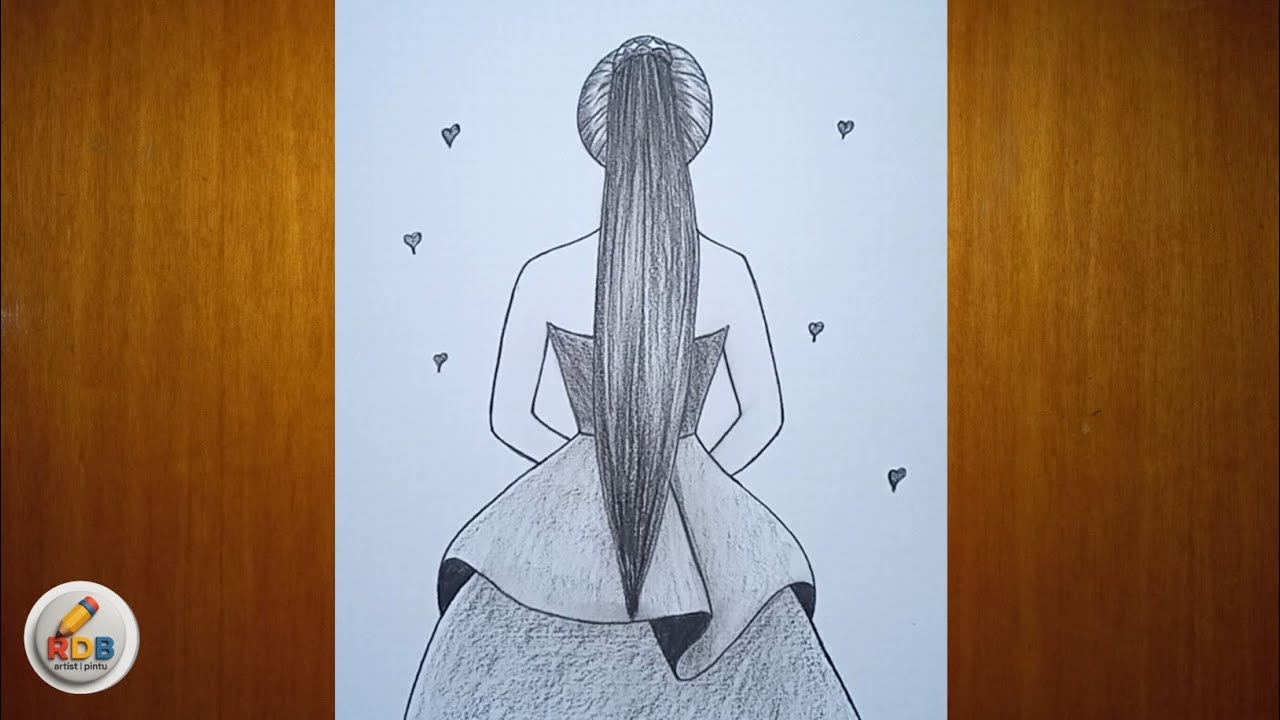 Draw a BEAUTIFUL girl with a dress from the backside-|- 