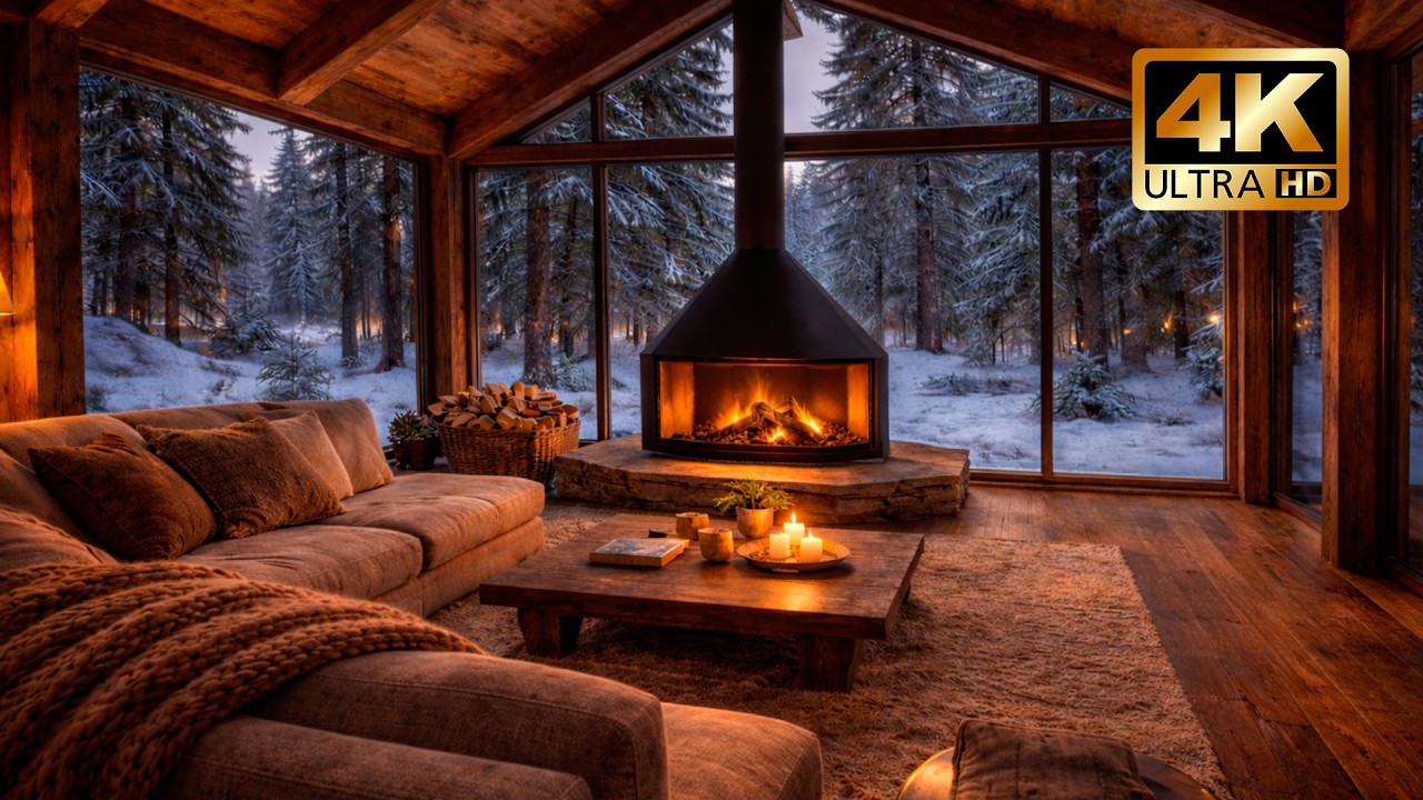 Luxury Fireplace Lounge for TV | Warm Crackling Fire in a Calm Room 4K
