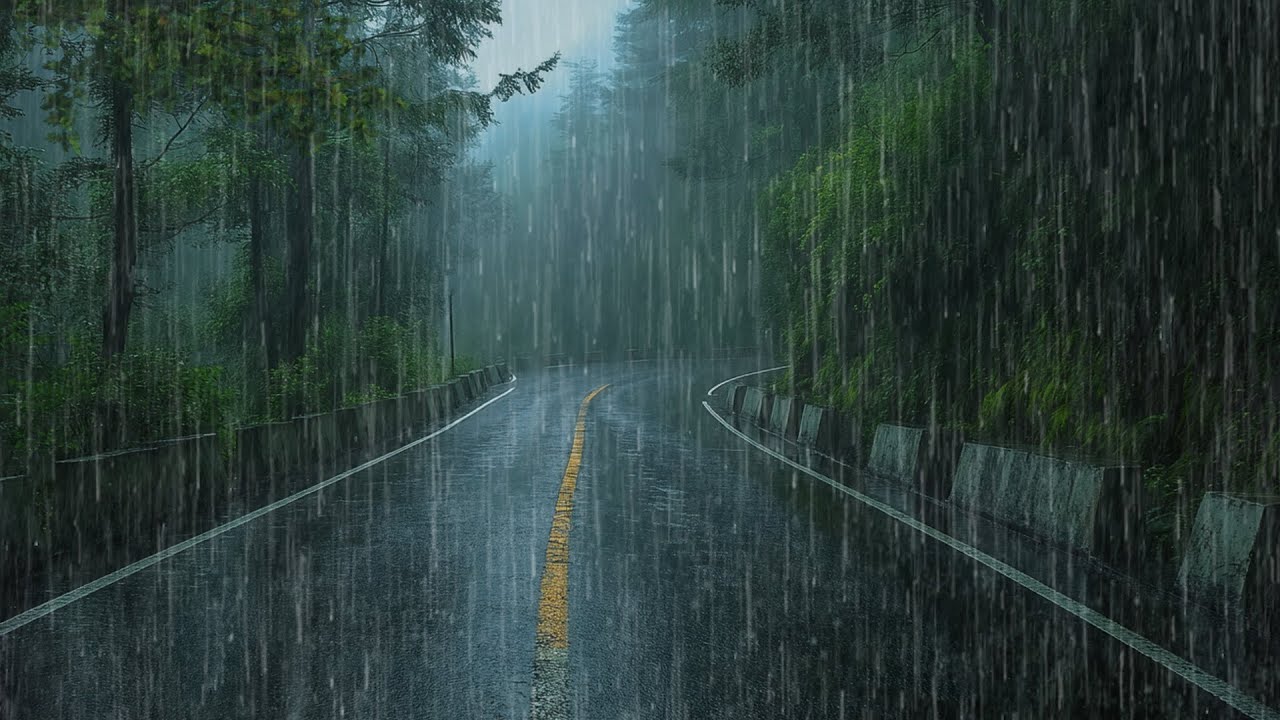 Rain Noises for Sleep & Relaxation | Soothing Rain and Wind Sounds on a Peaceful Night Street