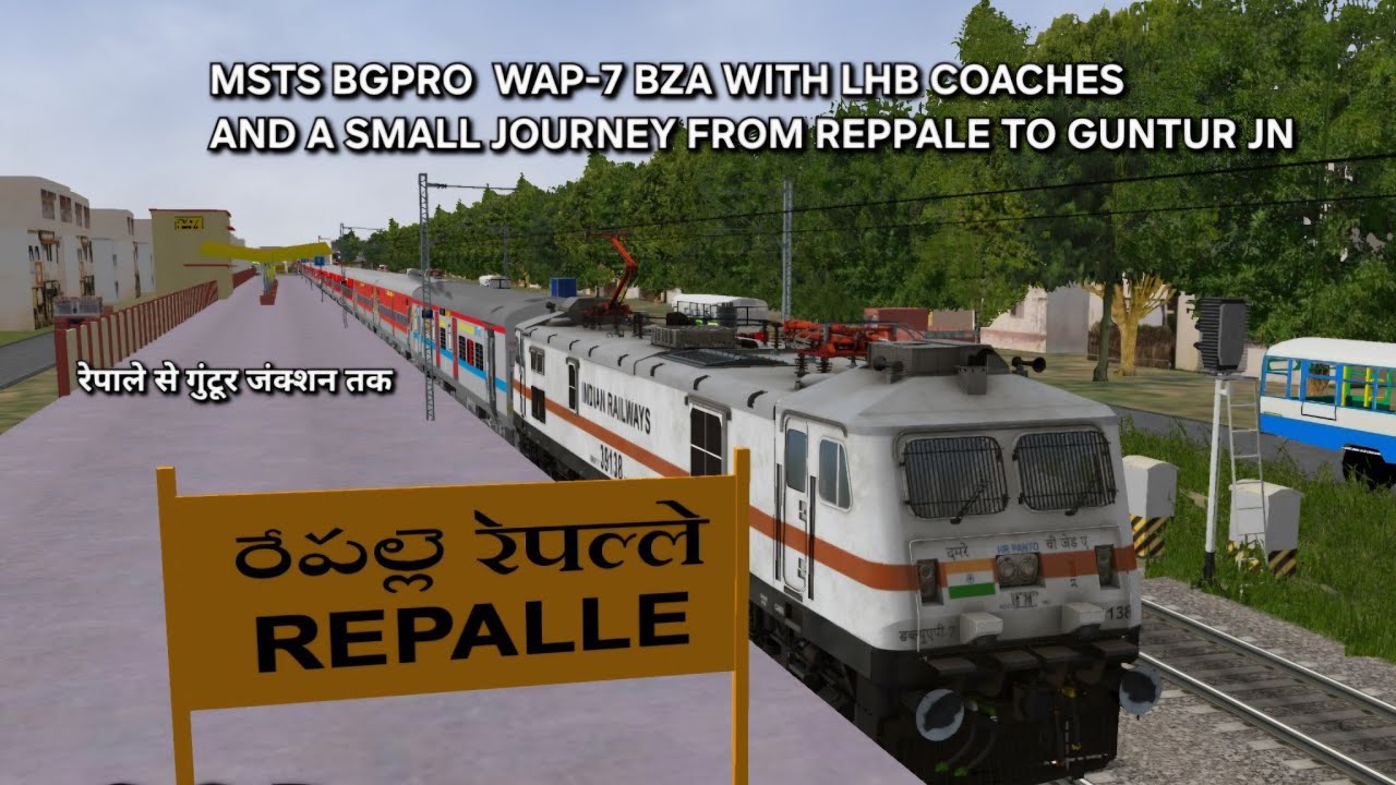 MSTS  BGPRO BZA WAP-7 WITH LHB COACHES AND A SHORT JOURNEY FROM REPPALE TO GUNTUR JN #railway