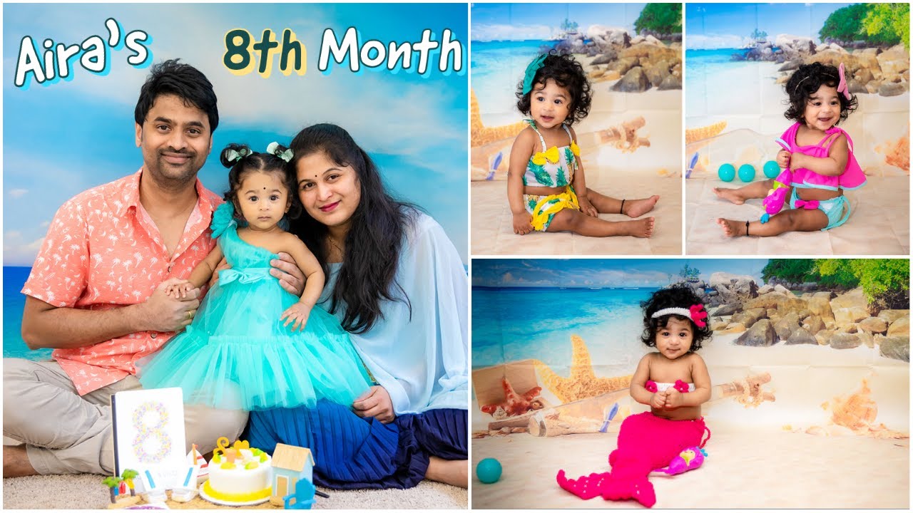 Aira 8th month Photoshoot & Birthday Celebrations | Beach theme decor | DIY Cake | Telugu Vlogs USA