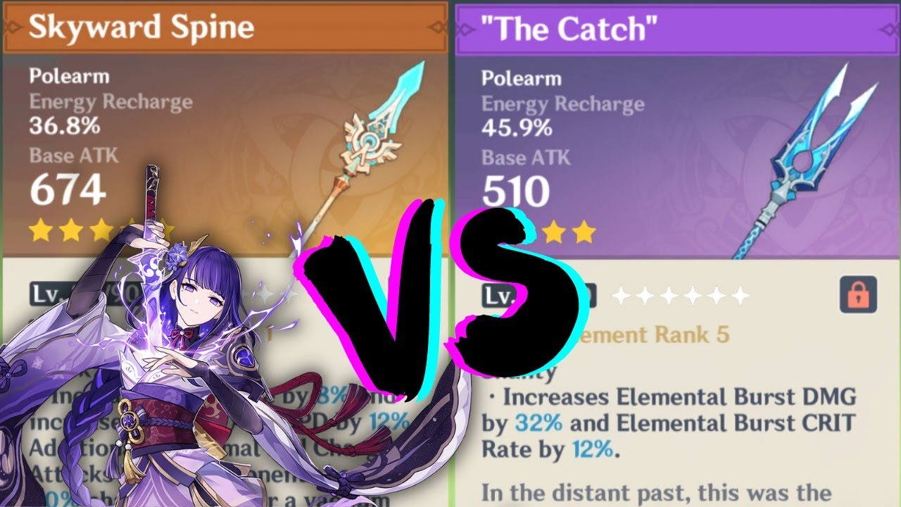R1 Skyward Spine VS R5 The Catch  C0 Raiden Shogun edition - Genshin Impact