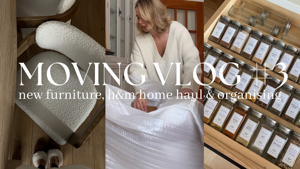 H&M HOME HAUL, NEW FURNITURE, ORGANISING THE KITCHEN & WARDROBE | MOVING VLOG 3