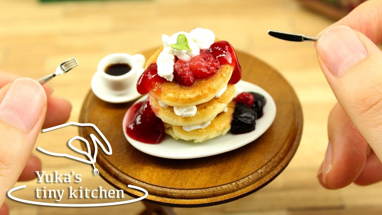 mini food: tiny edible pancake 本当に食べられるミニチュア料理/パンケーキ #13 | Yuka's tiny kitchen