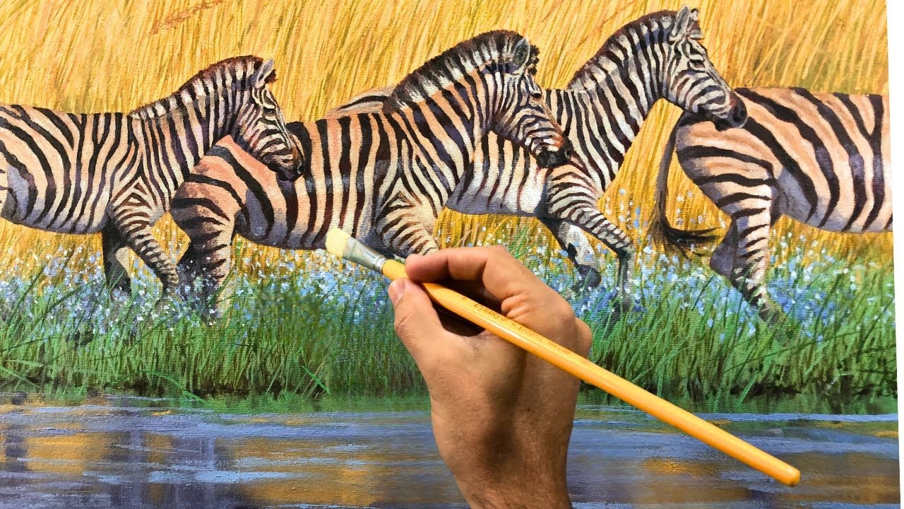 Zebra in the Okavango / Soothing and relaxing Oil painting with nature sounds