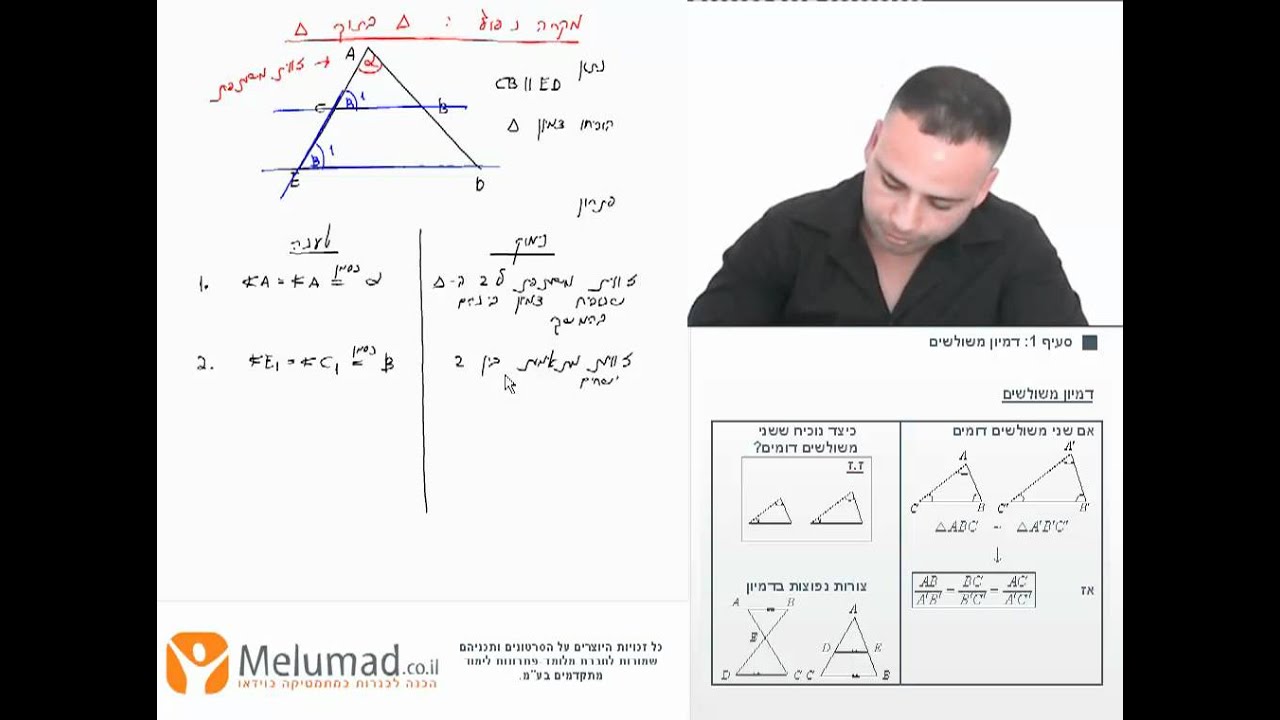 סרטון 4, הסבר - דמיון משולשים מסוג משולש בתוך משולש