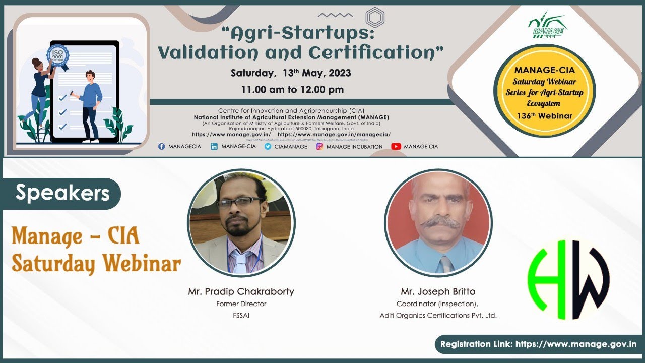 MANAGE Webinar on &ldquo;Agri-Startups :Validation & Certification&rdquo; #youtube #agristartups #agrihorticos