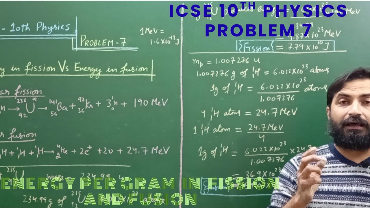 ICSE 10th Physics - Problem 7 - Energy per gram in Fission and Fusion
