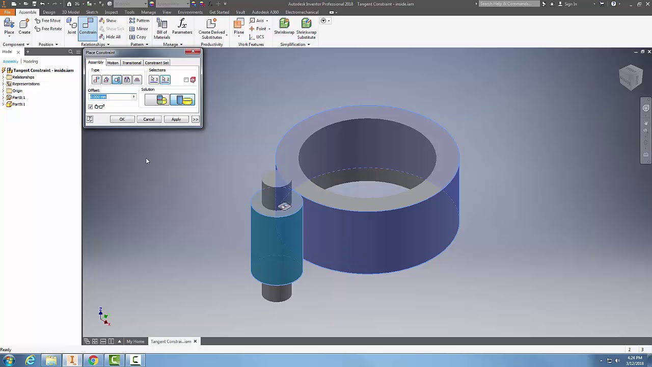 06 Assembling Components by Using the Constrian Tool   Tangent