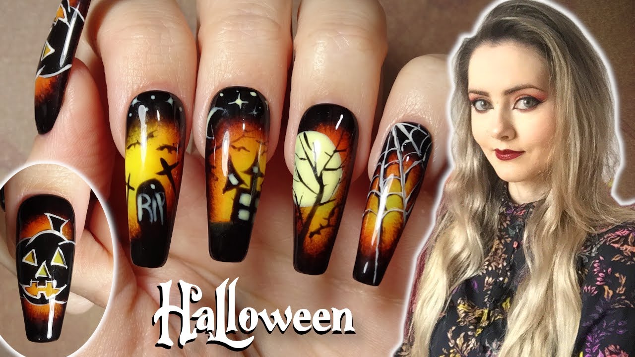 Nail Art d’HALLOWEEN 🎃 #4 + Comment faire un DÉGRADÉ au pinceau