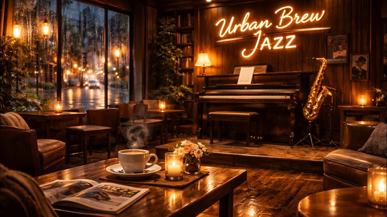 Smooth Jazz Lounge ☕ Rainy Night Café Ambience with Piano & Sax for Relaxing, Study & Sleep