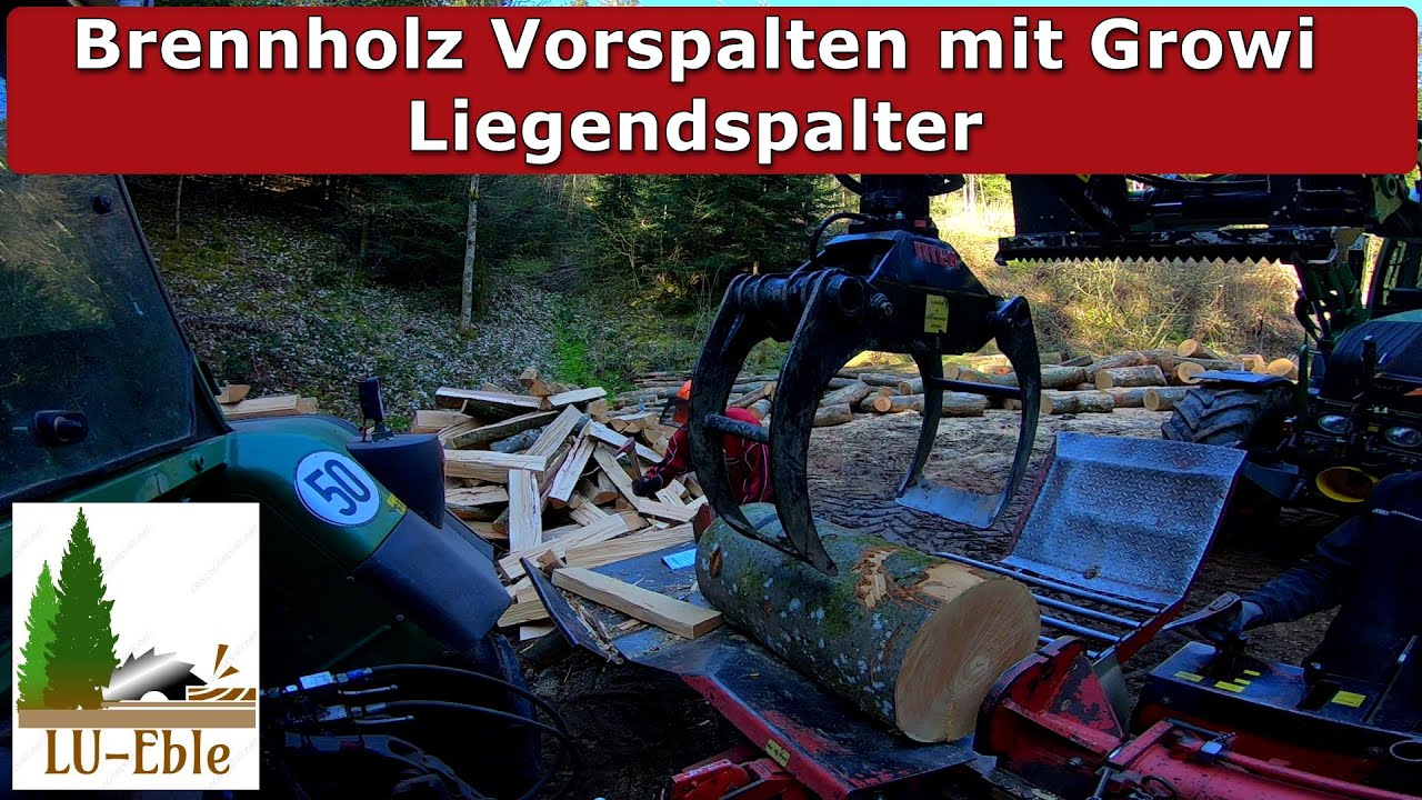 Brennholz Vorspalten mit Growi Liegendspalter / Fendt 411 Vario / Fendt 312 Vario