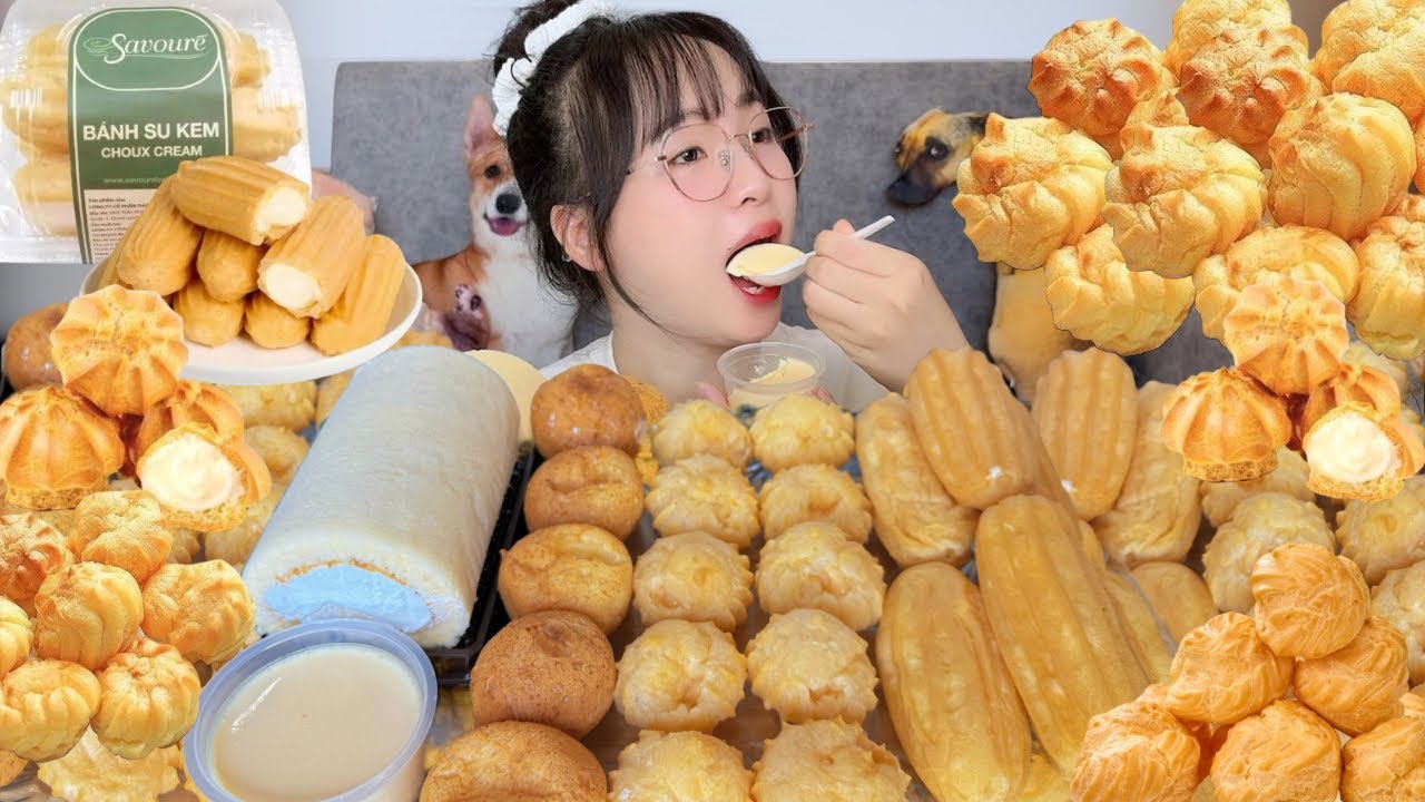 Mukbang Nhiều Loại Bánh Su Kem, Su Sing, Bông Lan Cuộn Kem, Caramen| Mukbang Various Cream Puffs