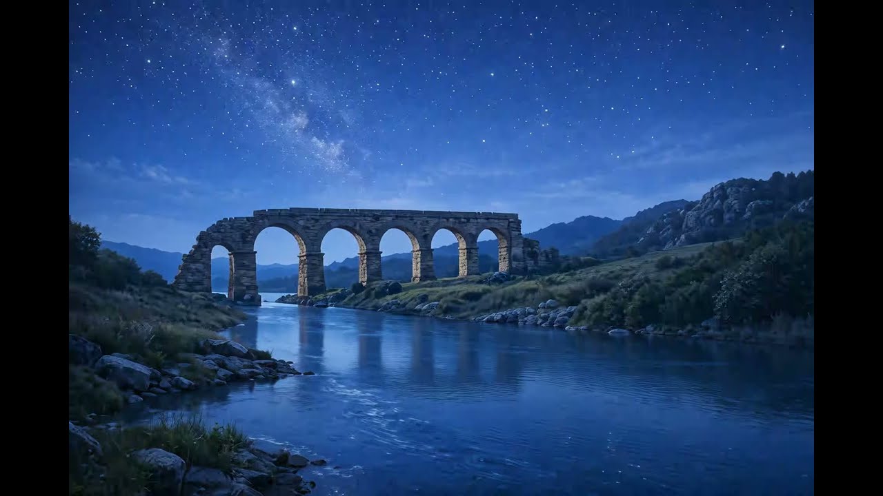 Deep Sleep Music | Moonlit Roman Aqueduct River | 10 Hours (4K) 🌙