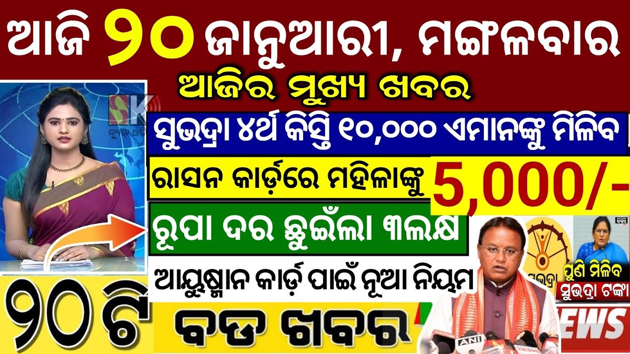 today's morning news odisha/20 January 2026/subhadra yojana online apply process/odisha news today