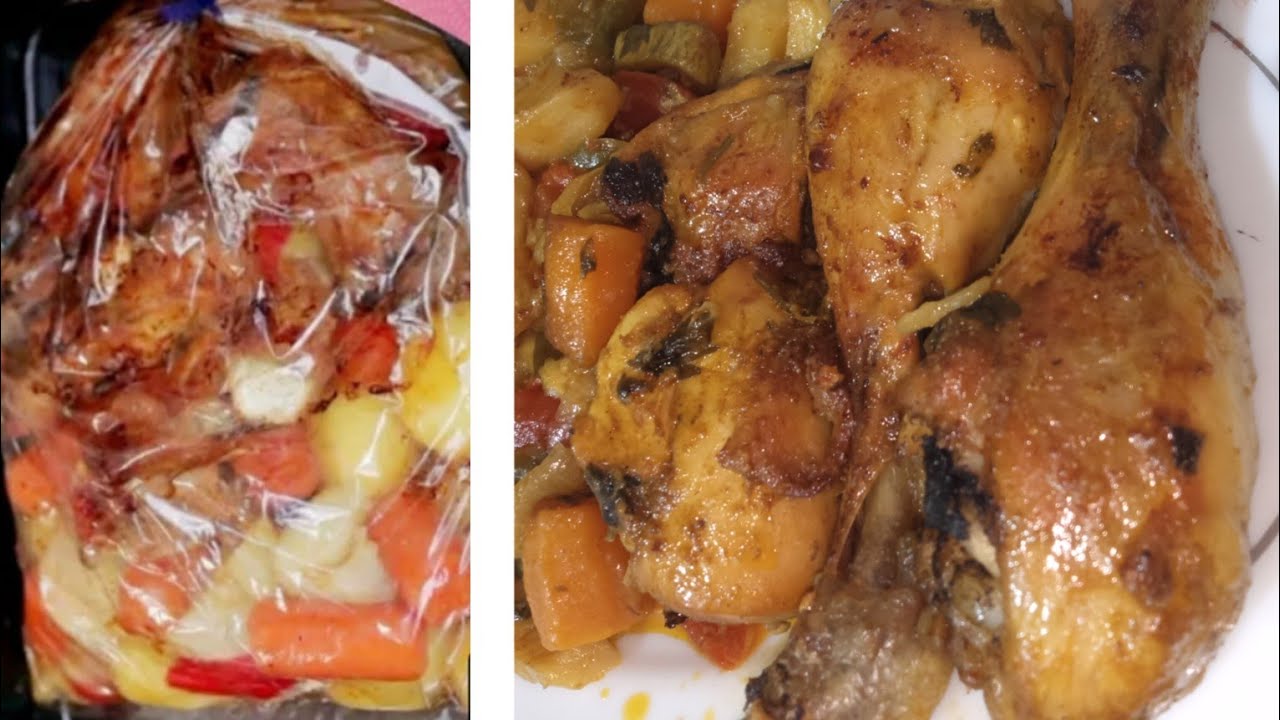 دجاج محمر في أكياس الشواء 😍 مع الخضار ☺️😋 بتتبيلة اكثر من رائعة 😋 بنة المطاعم