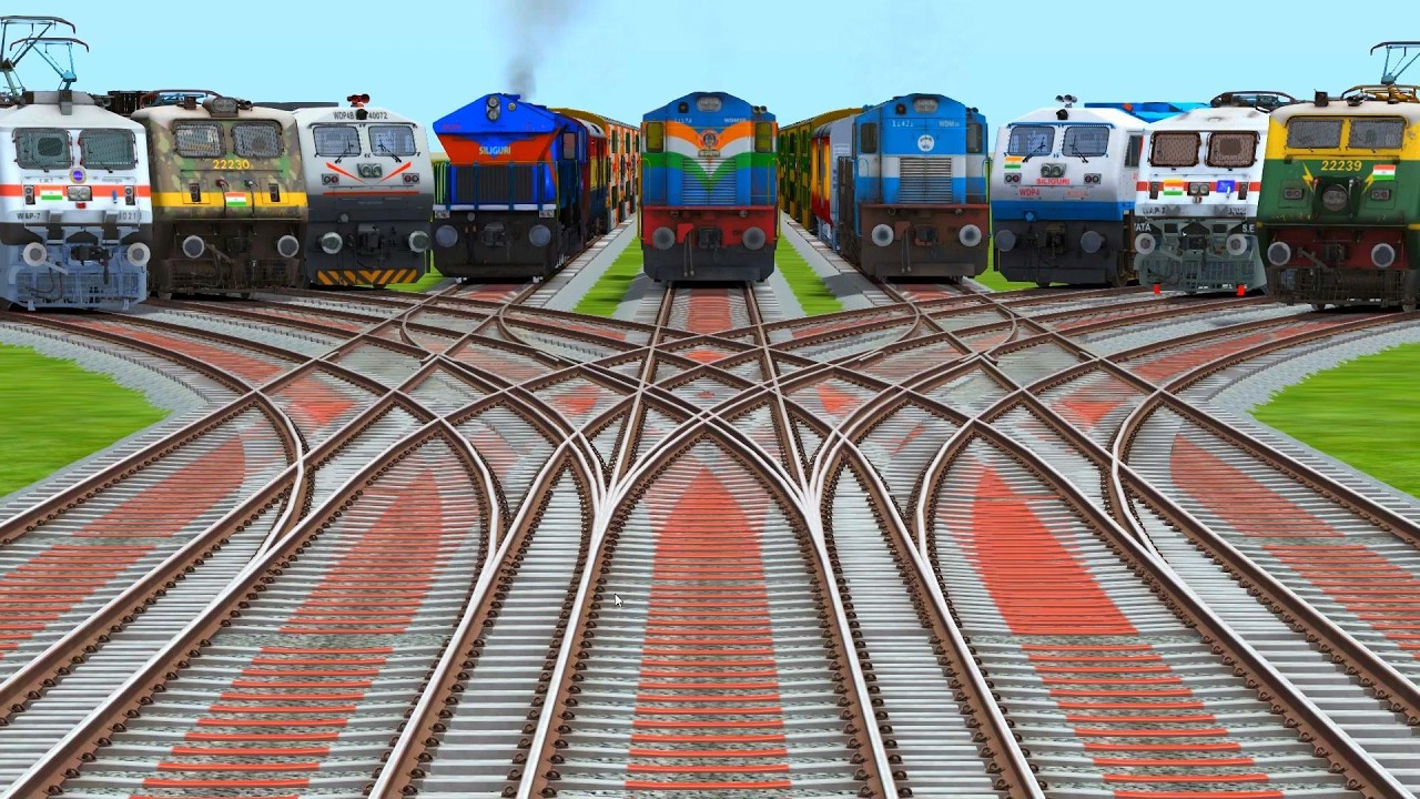 💛9 Trains Crossing At Bumpy Higher Graphics Railroad Tracks | train videos indian railways